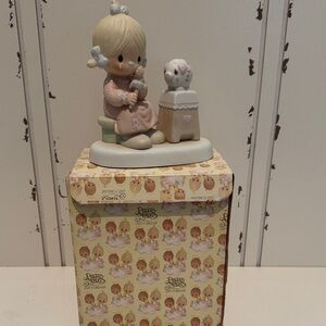 Precious Moments Pink and White Girl  Lamb Figurine A True Friendship Vintage